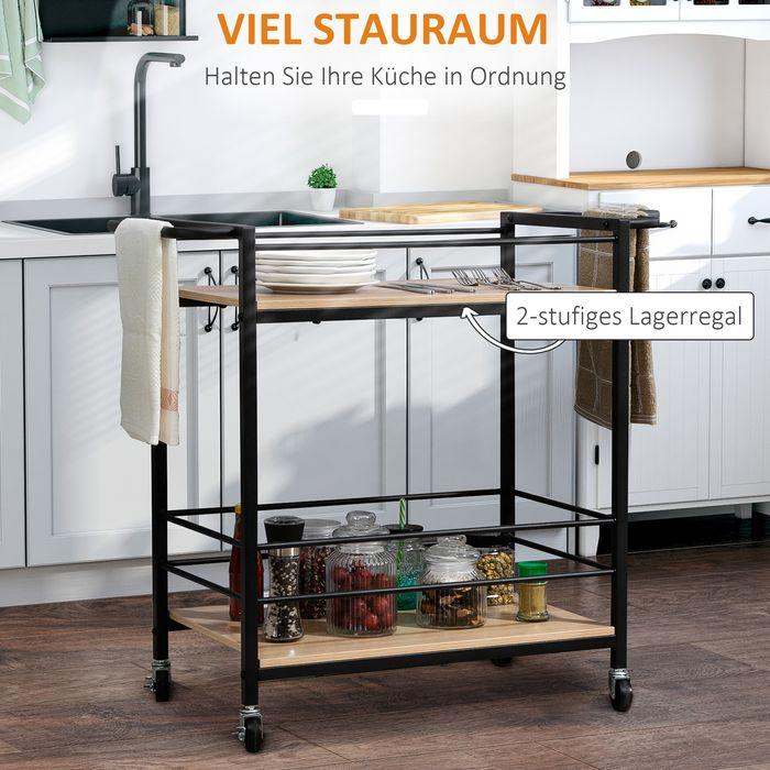 Image du produit Swisshandel24 Chariot de service Chariot de cuisine Chariot de cuisine à 2 niveaux avec poignée Chariot à