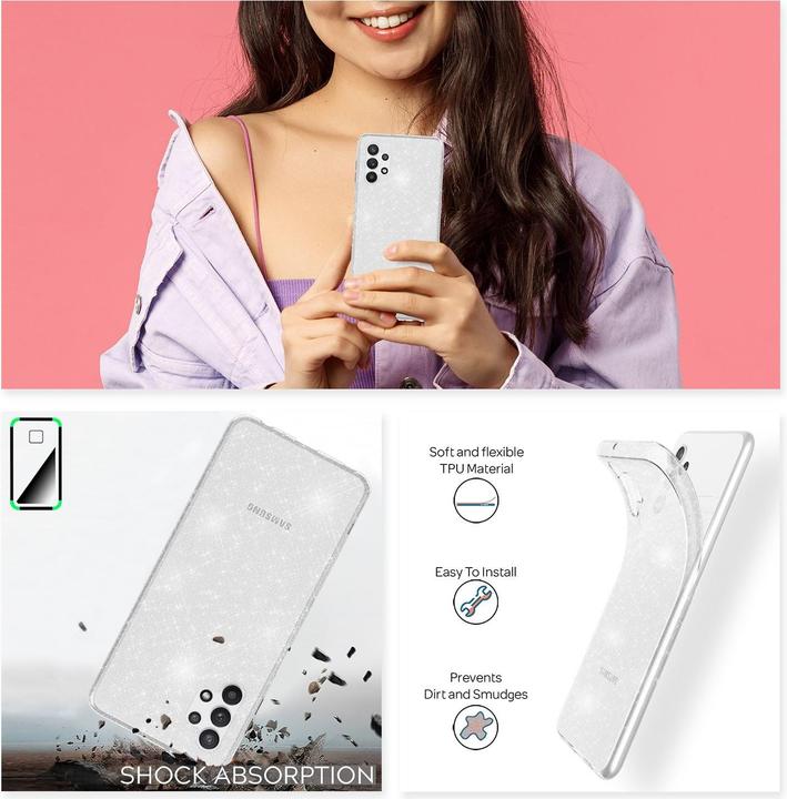 Produktbild Nalia Klare Glitzer Silikon Handyhülle (Samsung Galaxy A32 5G)