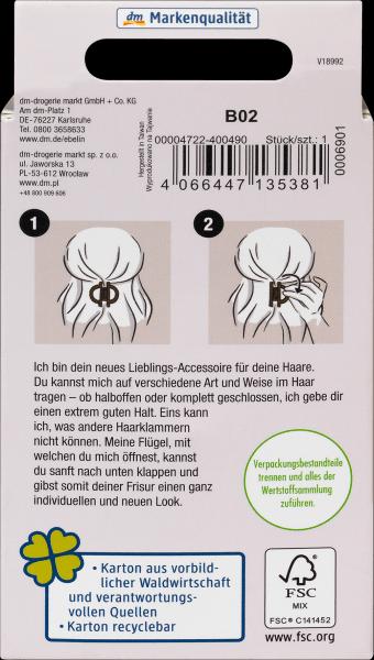 Produktbild dm ebelin Haarklammer mit einklappbaren Flügeln schwarz / braun (1 Stk.)