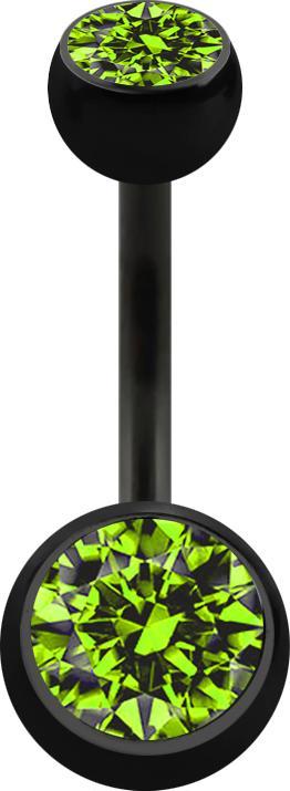 Produktbild Star Piercing Banane schwarz mit zwei Kugeln Kristall hellgrün (Chirurgenstahl 316L, ohne Messing)