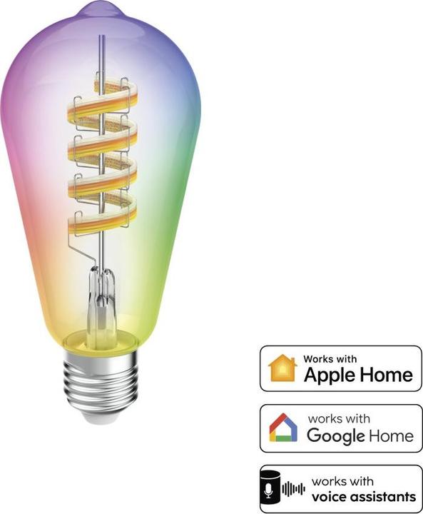Energy Label Hama Smart LED lamp, Matter, E27, retro, filament ST64, RGBW, dimmable, with app (E27, 4.90 W, 470 lm, 1 x, F)