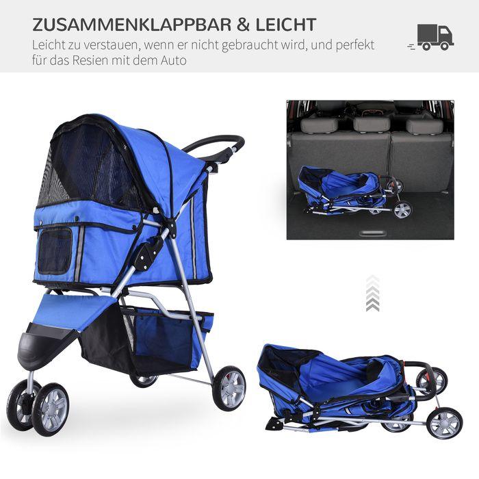 Produktbild Swisshandel24 Hundewagen Hundebuggy Buggy Hunde Katzen mehrfarbig (Blau) (Hund, Komplett zu öffnen, Faltbar, Atmungsaktiv)