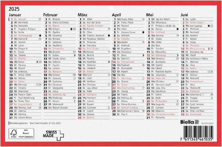 Produktbild Biella Tafelkalender (22.5 x 15.5 cm, Kein Einband, Deutsch)