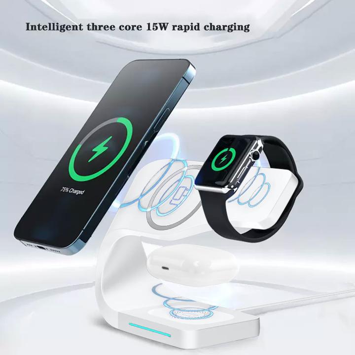 Immagine prodotto PhoneLook Stazione di ricarica 15W senza fili 4 in 1 magnetica per iPhone Apple Watch, AirPods Blanc (15 W)