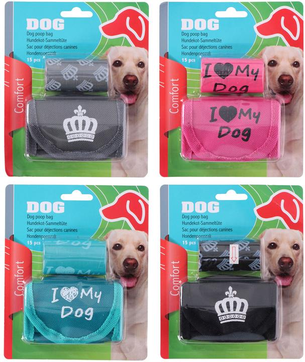 Image du produit Pet treatment Dog poop bags+holder 15pcs 4as (Chien)