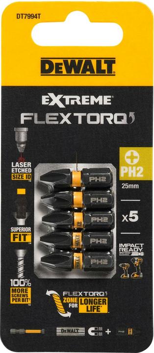 Produktbild DeWalt DT7994TQZ PH2 Bits 5 Stück, 25mm Länge, magnetisch (25mm)