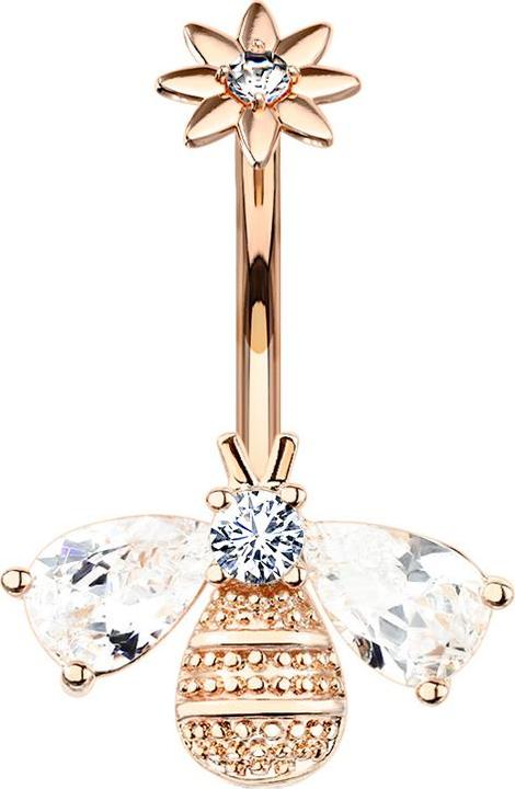 Produktbild Star Piercing Banane Innengewinde rosegold Biene mit Blume (Chirurgenstahl 316L, Messing)