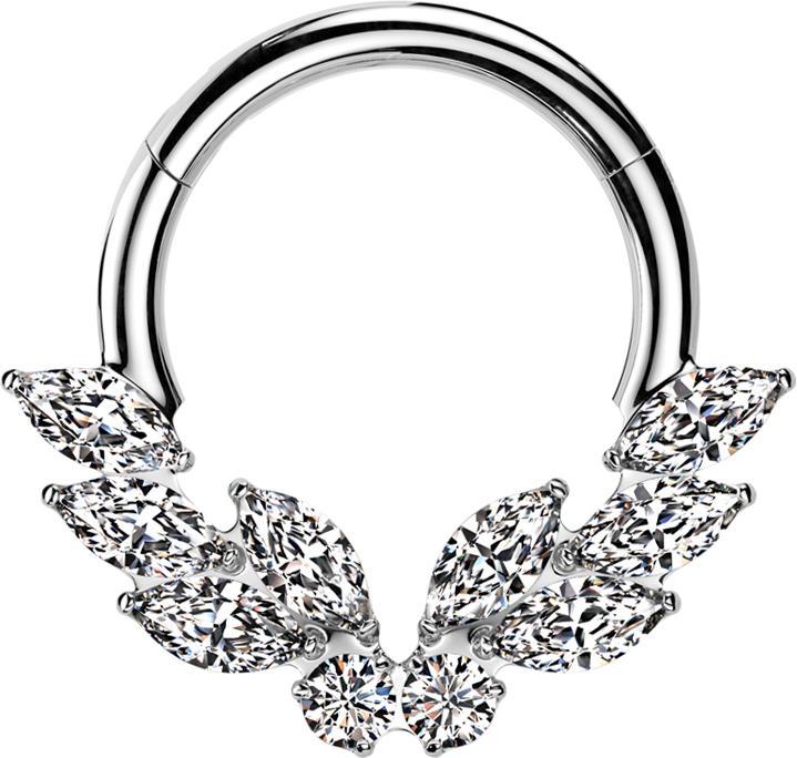 Produktbild Star Piercing Micro Segmentring klappbar silber sechs Ovale und Schmetterling Kristalle silber (ohne Messing, Titan G23)