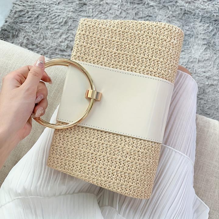 Produktbild Only-Bags.Store Abendtasche aus Stroh mit Quasten, elegante Umhängetasche mit abnehmbarem Riemen, sommerliche