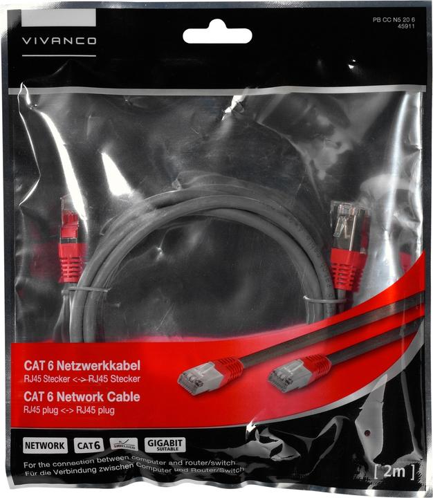 Actual product image Vivanco CAT 6 network cable, F/UTP, red plugs, 2m (F/UTP, CAT6, 2 m)