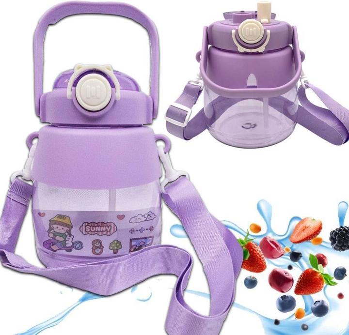 Reer Other OEM Butelka / bidon na wodę ze słomką i smyczą dla dzieci 1L RC-K-189 Fioletowa (1 l)