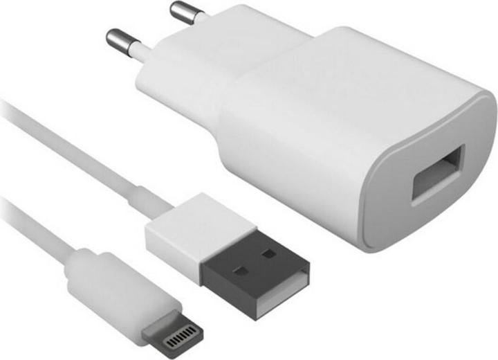 Contact Chargeur mural + câble Lightning MFI Apple-compatible 2.1A Blanc (10 W)