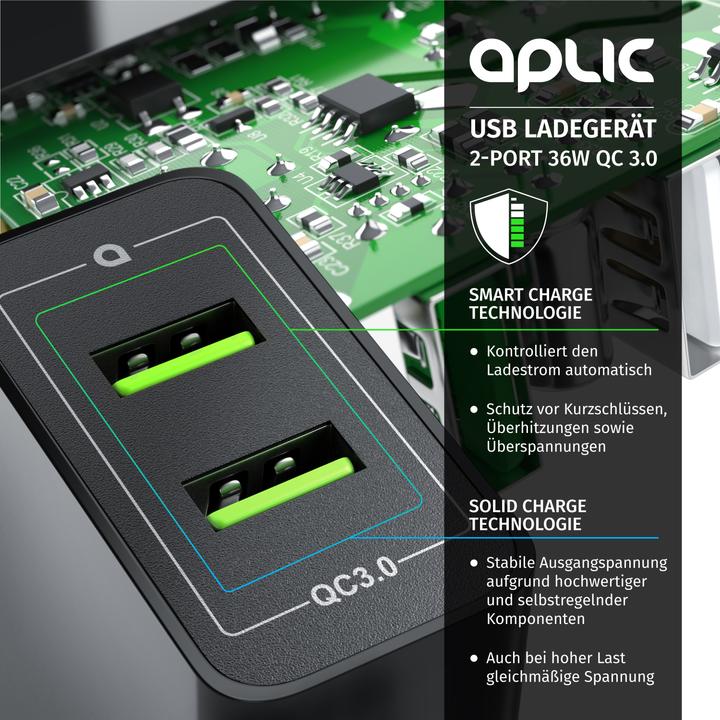 Immagine prodotto Aplic Caricatore USB, caricatore USB a 2 porte Quick Charge 36 W / 6000 mA / funzione di ricarica rapida (36 W)