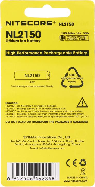 Produktbild Nitecore Li-Ion Akku Typ 21700 - 5000mAh - NL2150