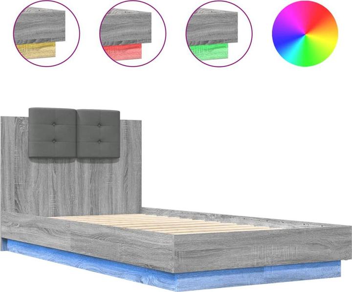 Produktbild VidaXL Bettgestell mit Kopfteil und LED-Leuchten (90 x 200 cm)