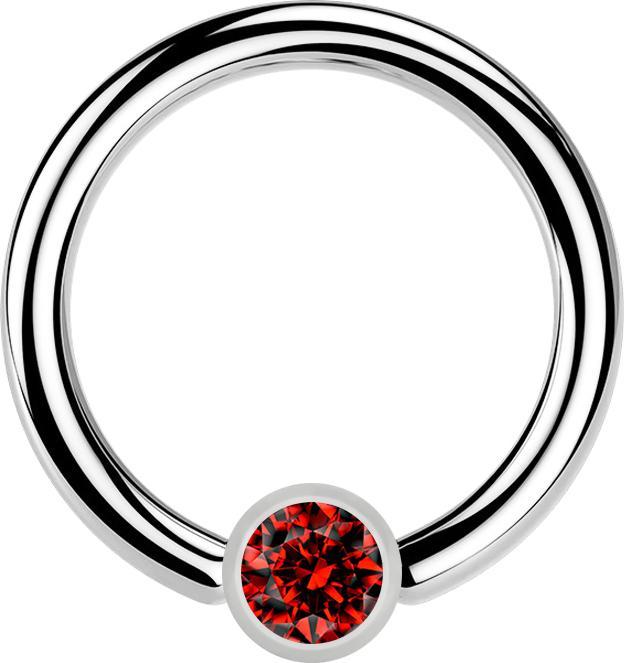 Produktbild Star Piercing Ball Closure Ring silber und Kristall rot (Chirurgenstahl 316L)