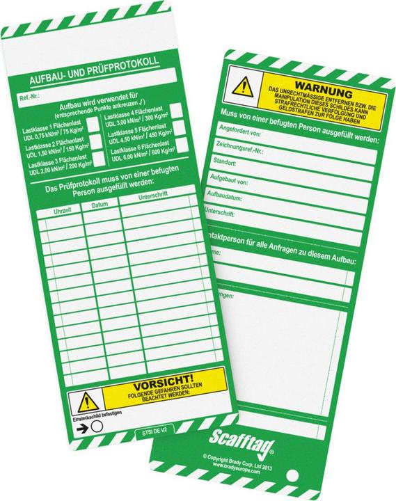 Actual product image Brady Scafftag®, SCAF-DE-STSI-621-50, Scafftag MK1 Standard insert labels, polypropylene, green on white