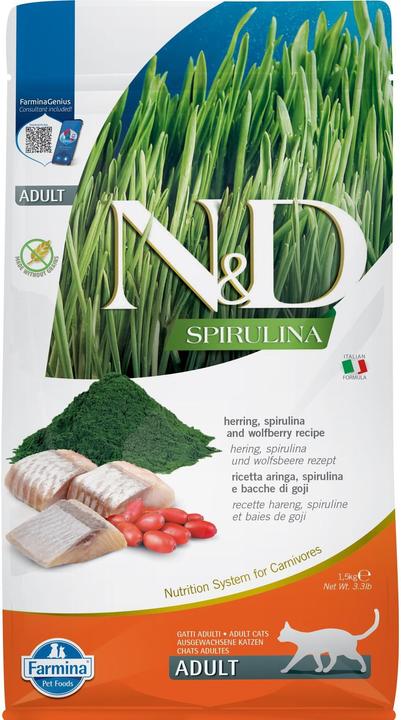 Immagine prodotto Farmina N&D Spirulina Aringa - Cibo secco per gatti - 1,5 kg (Adulto, 8 pz., 1500 g)
