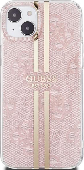 Immagine prodotto Guess GUHCP15SH4PSEGP Custodia rigida per iPhone 15 / 14 / 13 6.1" różowy/rosa IML 4G Gold Stripe (Apple iPhone 14, Apple iPhone 13, Apple iPhone 15)