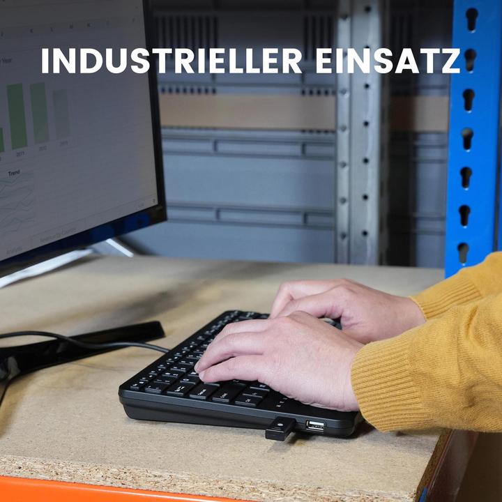 Produktbild Perixx PERIBOARD-526 H DE, Kabelgebundene Mini-USB-Tastatur mit Trackball - Scherentasten - 2 USB-Hu (DE, Kabelgebunden)