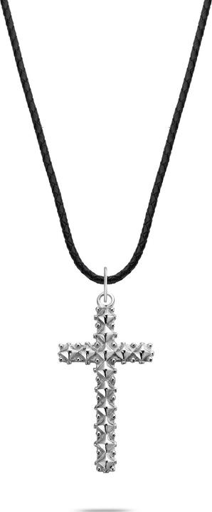 Actual product image Rebel & Rose NL028-S-70 Studded Cross Black Unisex Necklace 70cm (925 silver, Leather, 50 cm)