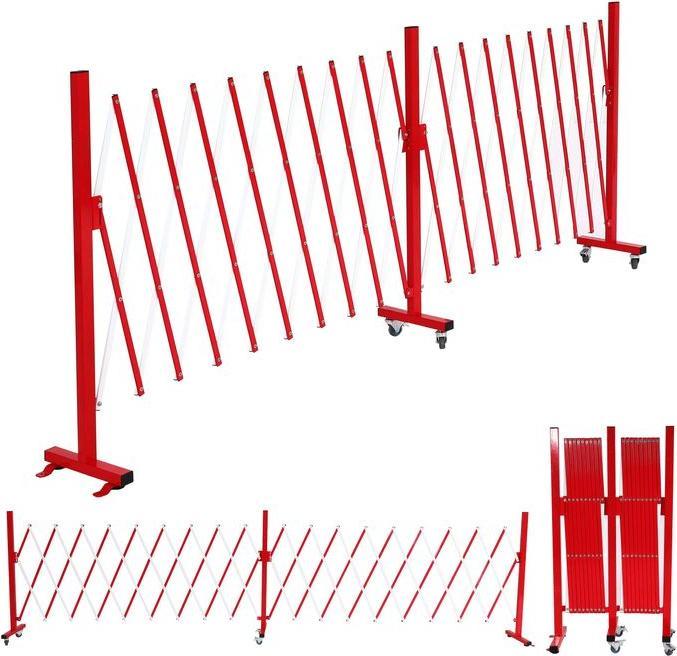 Produktbild Mendler Alu Absperrgitter HWC-B34, mit Rollen, ausziehbar 110x60-500cm - rot-weiss
