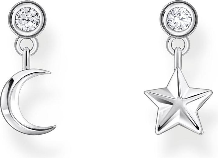 Thomas Sabo Ohrstecker mit Mond- und Stern-Anhänger und weissen Steinen Silber (925 Sterlingsilber)
