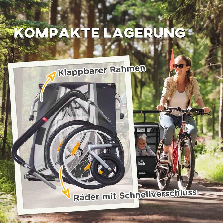 Immagine prodotto Homcom Kinderfahrradanhänger Stahl, Polyester Grau+Schwarz