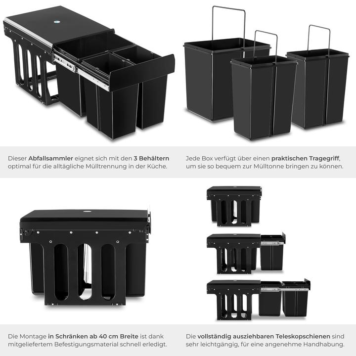 Image du produit tectake Abfallsammler Ashlyn, 3-fach Trennung, 31L, Teleskopschienen (31 l)