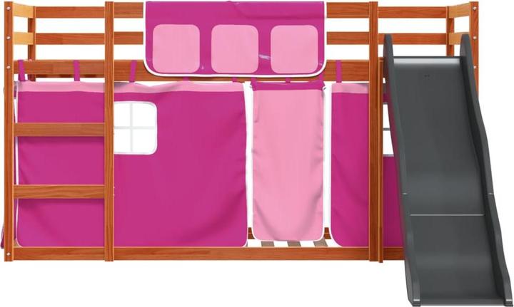 Actual product image VidaXL Bunk bed with slide and curtains pink (90 x 200 cm)