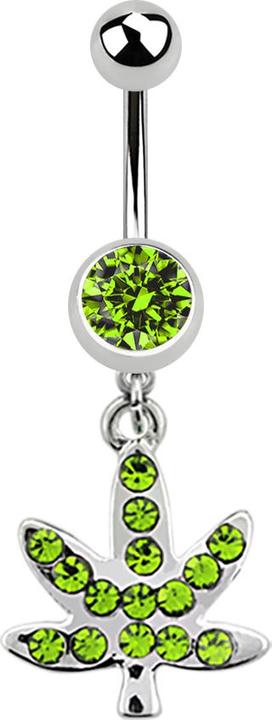 Immagine prodotto Star Piercing Banana in argento con ciondolo a forma di foglia di canapa e cristallo verde chiaro (Acciaio chirurgico 316L, senza ottone)