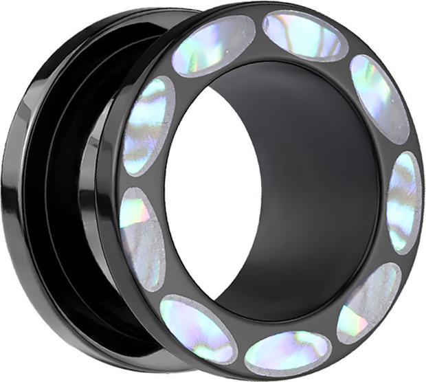 Star Piercing Flesh Tunnel schwarz mit Abalone Rand (ohne Messing, Acryl)