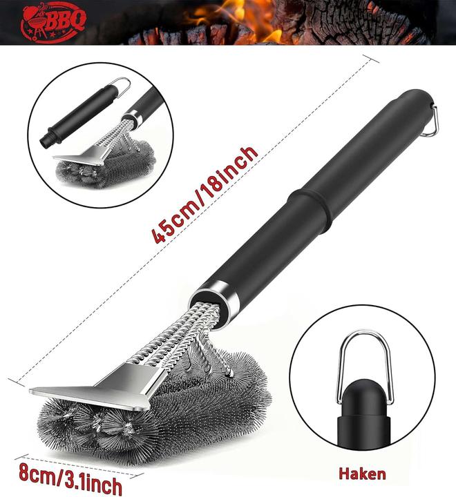 Produktbild Mara Vital Grillbürste mit extra langen Edelstahlborsten, Edelstahlspatel und wärmeisoliertem PP-Griff (35 cm)