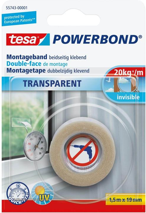 Actual product image tesa Powerbond TRANSPARENT double-sided mounting tape (19 mm)