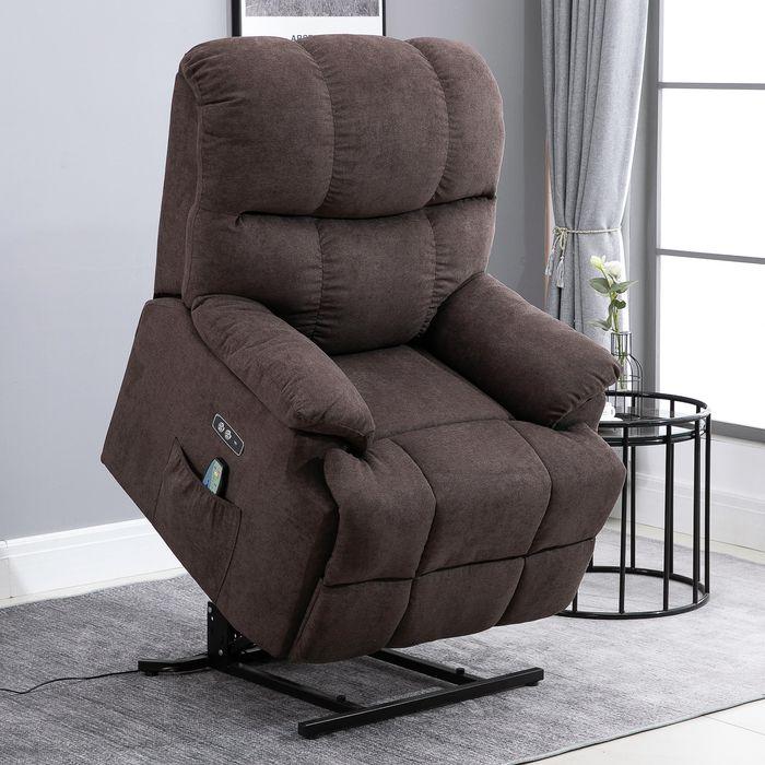 Actual product image Swisshandel24 Massagesessel mit Aufstehhilfe, Wärme, USB-Fernbedienung, Braun 83x95x105cm