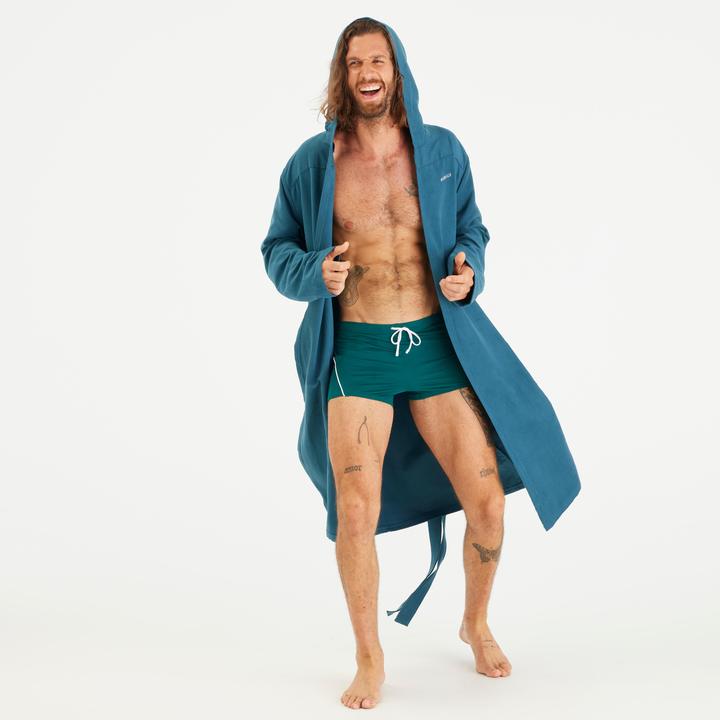 Actual product image Nabaiji Men's microfibre compact hooded bathrobe in duck blue (XL)