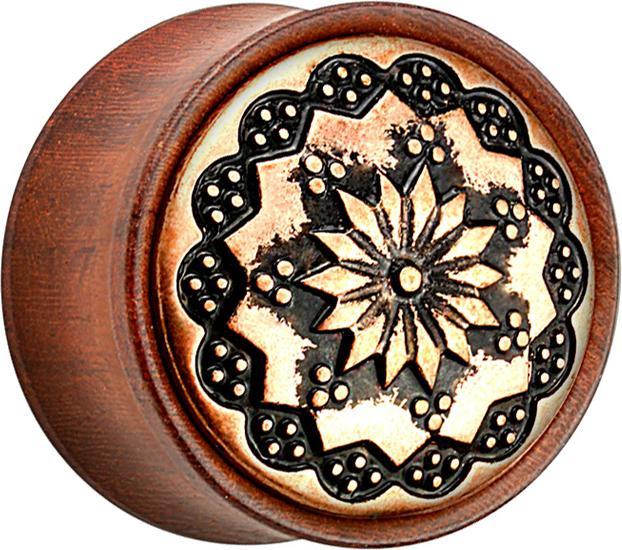 Image du produit Star Piercing Flared Plug en bois de rose Fleur tribale (Organique, Laiton)