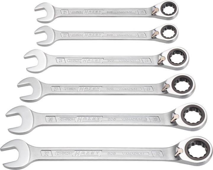 Actual product image HAZET Ratcheting combination wrench set 606/6-1 ∙ Outside 12-point traction profile ∙ 21 - 32 ∙ Num… (32 mm, 24 mm, 22 mm, 21 mm, 27 mm, 30 mm)