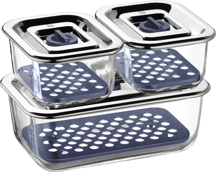 Produktbild WMF Frischhaltedosen Glas Set 3tlg luftdichter Deckel Abtropfgitter Top Serve (0.40 l)