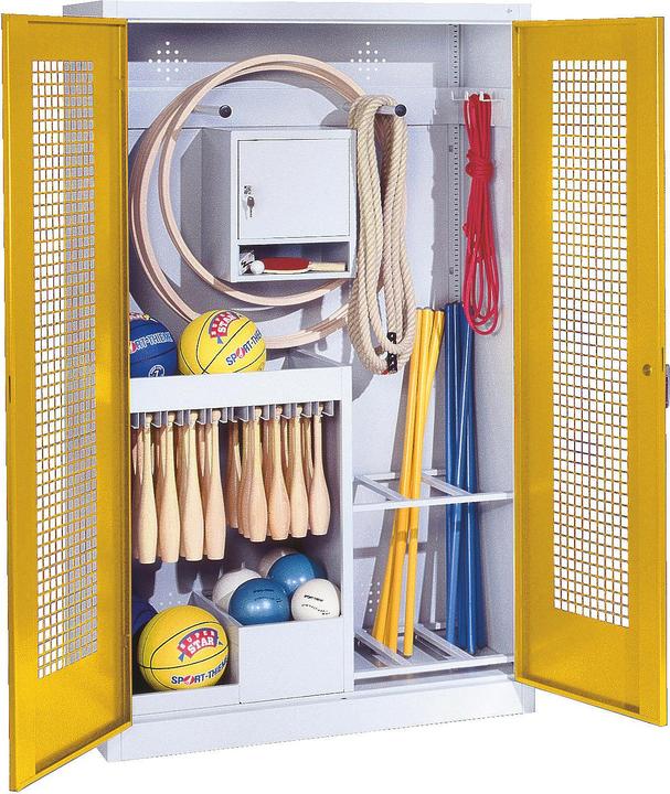 Image du produit C+P Armoire pour équipements sportifs (HxLxP : 195x120x50 cm, avec portes battantes en tôle perforée