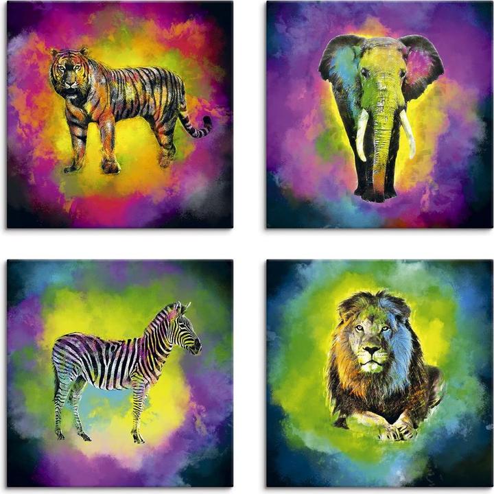 Immagine prodotto Artland Quadro su tela, set esplosione di colori elefante leone zebra tigre K1PT (40x40 cm)