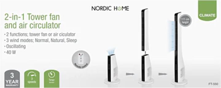 Produktbild Nordic Home 2-IN-1 Turmventilator und Luftumwälzer, 3 Geschwindigkeiten