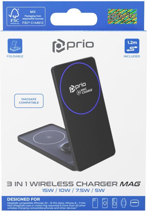 Immagine prodotto prio Caricatore rapido wireless 3 in 1 MAG nero (15 W)