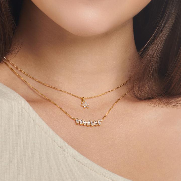 Produktbild Thomas Sabo Kette Blume weisse Steine (Vergoldet, Mit Stein(en), 925er Silber, 45 cm)