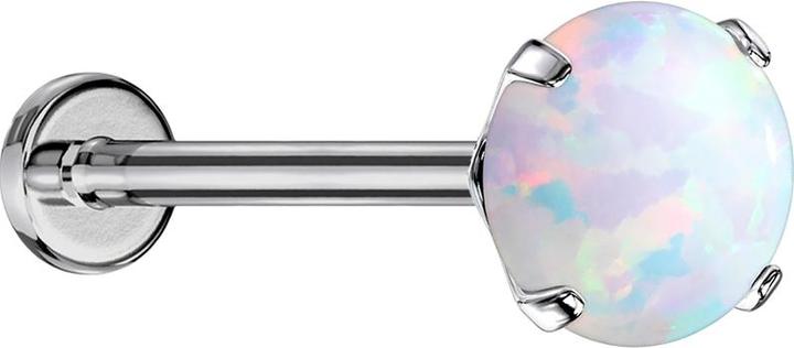 Star Piercing Micro Threadless Labret silber Opal weiss gefasst (Titan G23, ohne Messing)