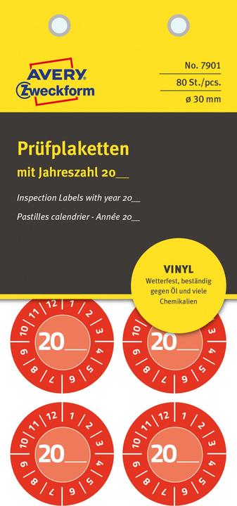 Produktbild Avery -Zweckform 80 St. Prüfplakette 20XX Rot (Ø) 30 mm 30 mm