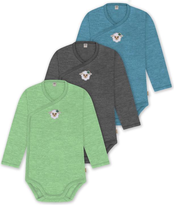 Actual product image Normani Set of 3 baby body wrap long sleeve toddler bodysuit made from merino wool - 9357 (80)