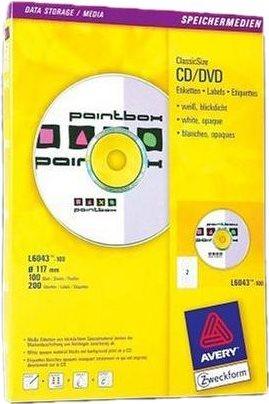 Produktbild Avery CD-Etiketten L6043-100 Ø 117 mm, Klebehaftung: Permanent