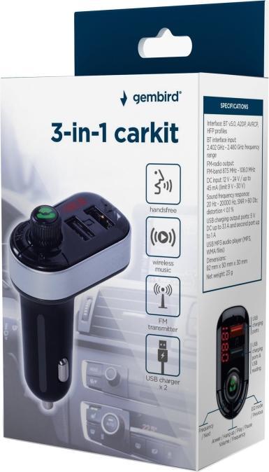 Image du produit Gembird Mobile Charger Car USB 3in1/Fm Transmitter Btt-05