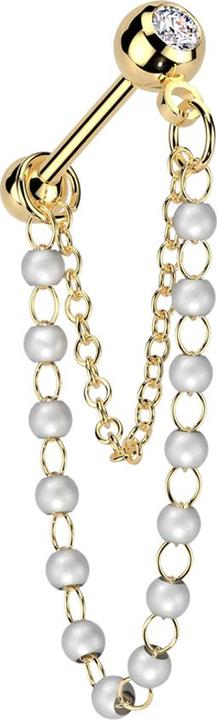 Produktbild Star Piercing Micro Barbell vergoldet mit Kugel und Kugeln Kristall silber doppelte Kette Perlen (Chirurgenstahl 316L, Messing)